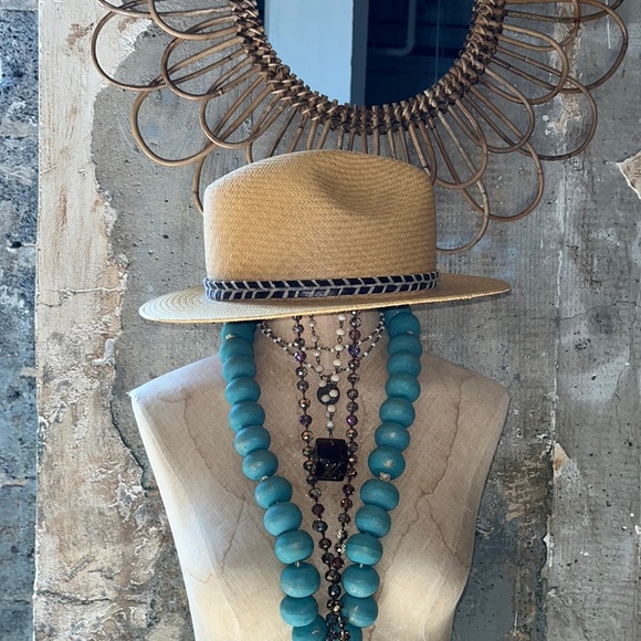 Paul Fredrick Palm Straw and Leather Sun Hat
